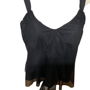 Curve by Sunsets Black Ruffle Mesh Tankini Swim‎ Top Size 18 Adjustable Straps